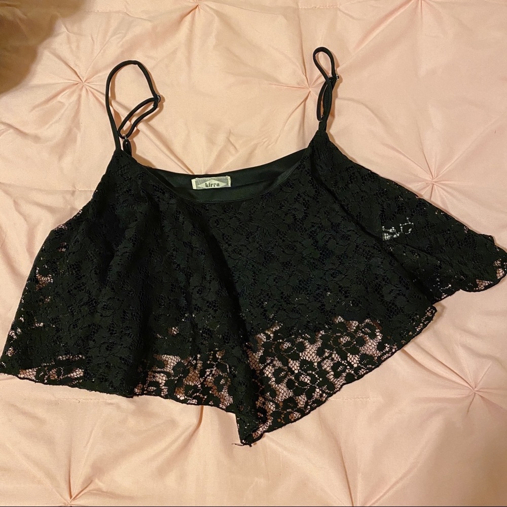 Kirra Black Lace Tank Top Crop with Triangle